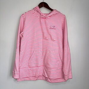 VINEYARD VINES Womens Oversized XS Pink White Stripe Hooded Sweatshirt FF13